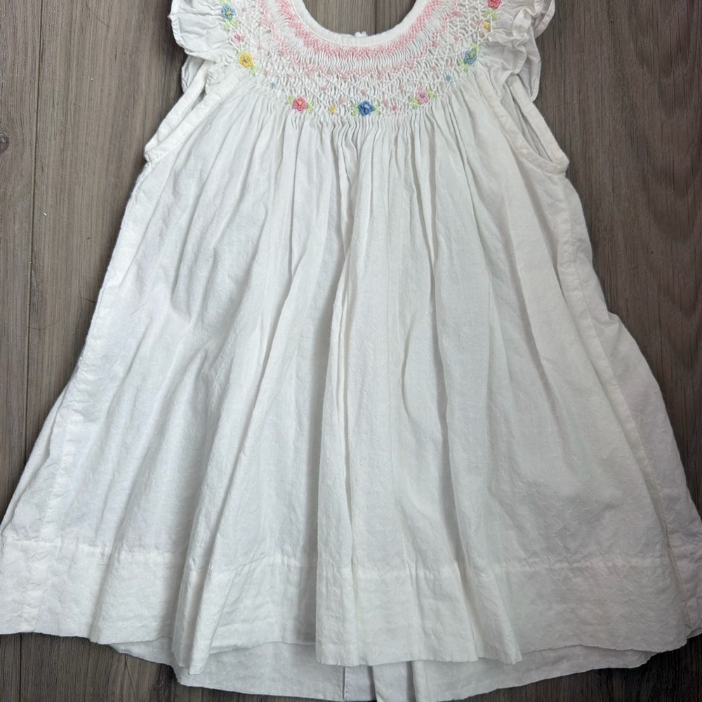 White Smocked Floral Baby Dress